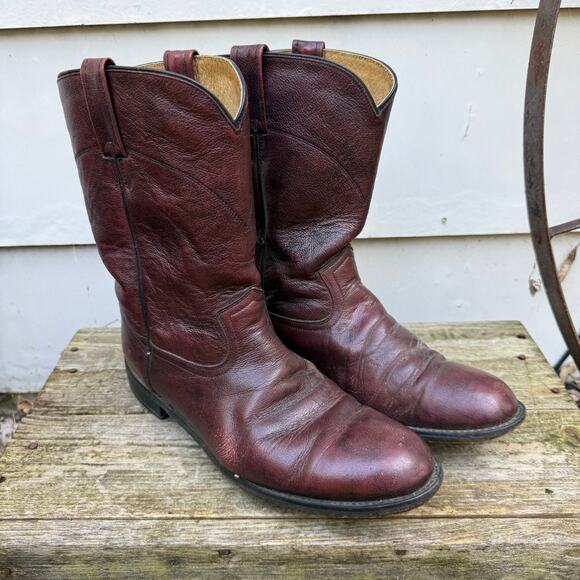 Vintage Dan Post Ruddy Brown Roper Pull On Cowboy Western Leather Boots 11D - Picture 1 of 7